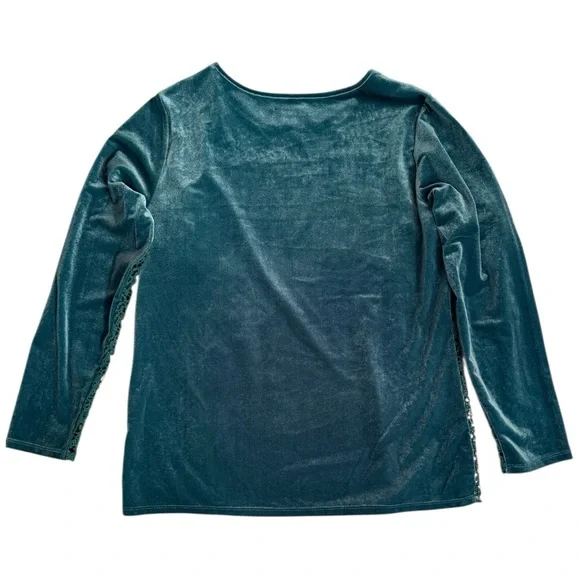 Sundance Lily's Paramour Velvet Long Sleeve Crochet Lace Top M Teal Green Boho - Picture 4 of 9